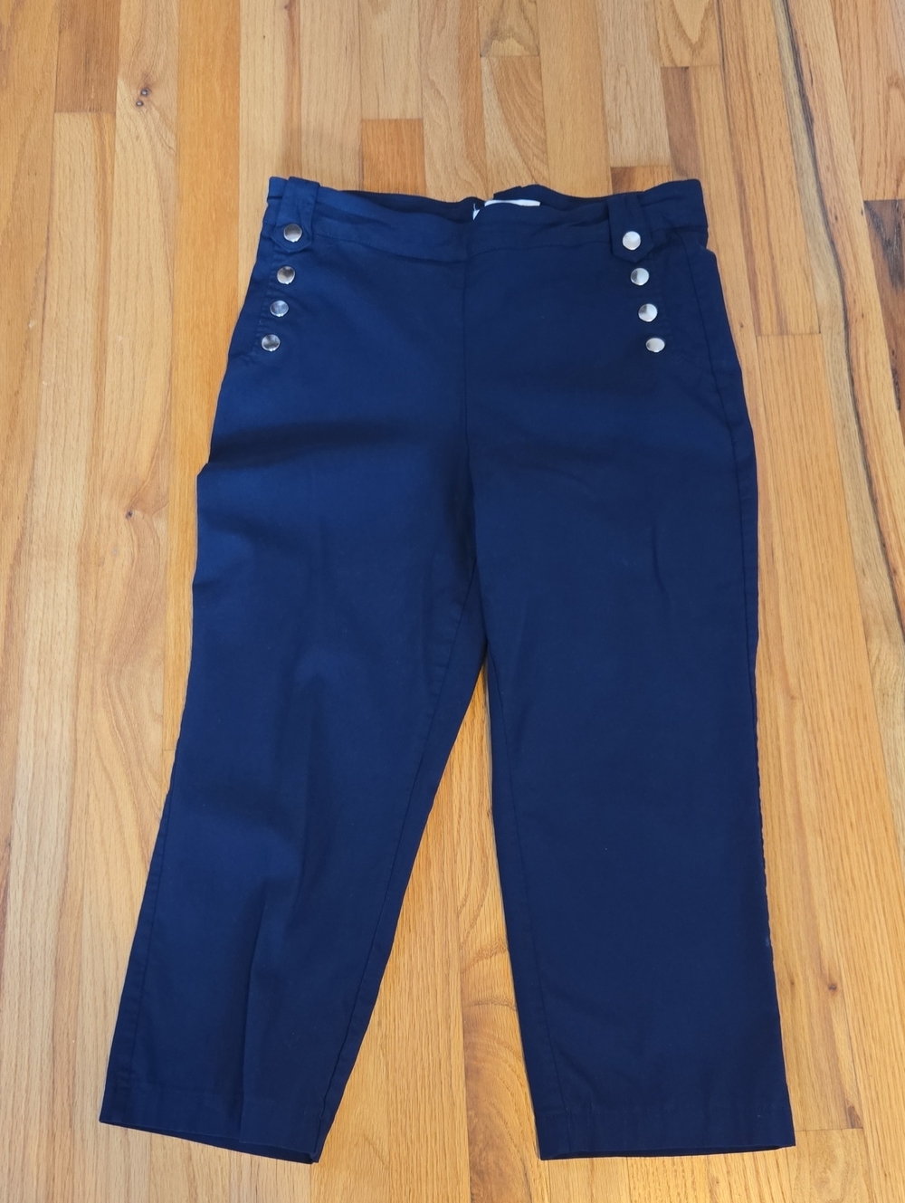 Zac & Rachel Navy Button-Accent Cropped Pants, Size 12